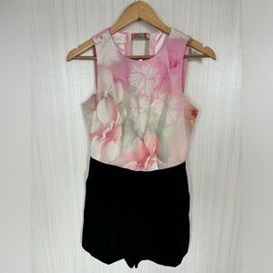 Floral Pink and Black Sleeveless Dress